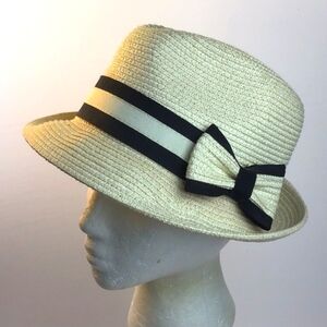 Betmar New York Braided Trilby Hat Ivory with Black One Size JOANNE‎ NWT